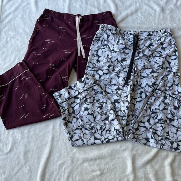 Soma Pajama Pants 2 Pairs Sweet Dreams & Floral Cotton Blend 1 New 1 Washed Sz M - Picture 1 of 11